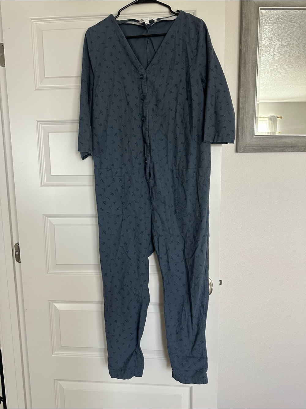 Hatch Slate Blue Button-Front Jumpsuit 100% cotton